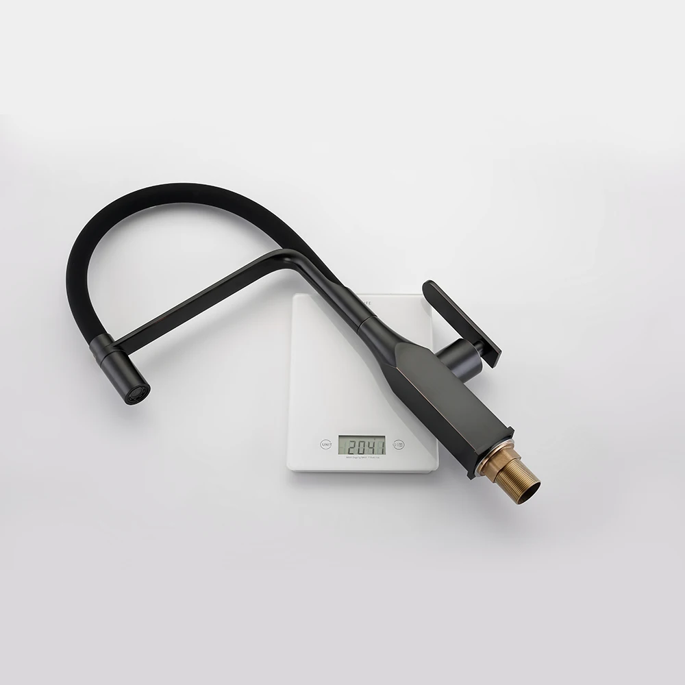 YUNDOOM OEM Torneira Spring Single Handle Black Square Body Brass Hot Cold Water Mixer Tap Kitchen Faucet