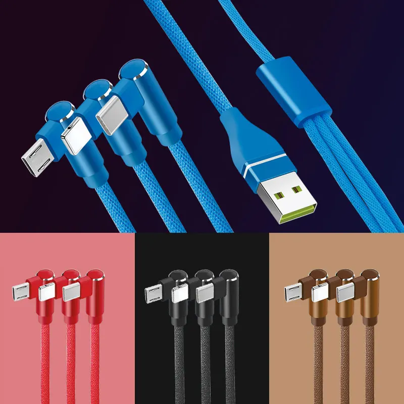 High quality low price customized and durable 90 degree 3 in 1 USB micro type C fast charging mobile phone