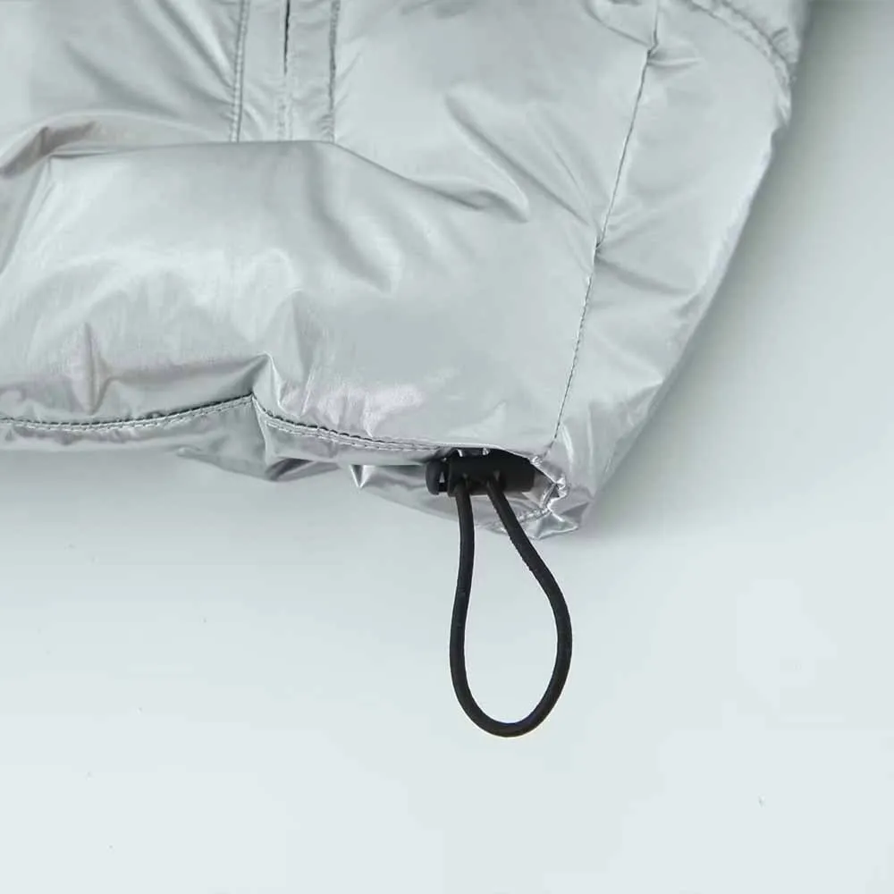 PB&ZA Women 2023 Winter Fashion Metal padded jacket short anorak Coat Vintage Long Sleeve Female Outerwear Chic Overshirt