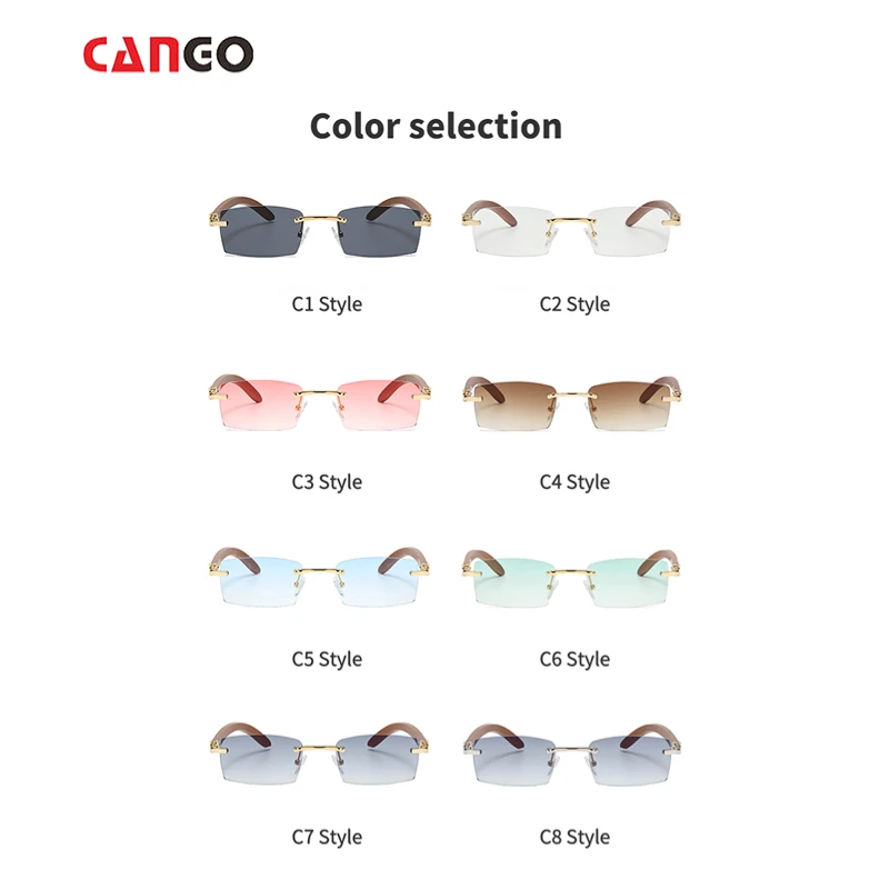 High quality Uv Protection Fashion vintage wooden rimless sunglasses men rectangle uv400 eyewear acetate sunglasses wholesale
