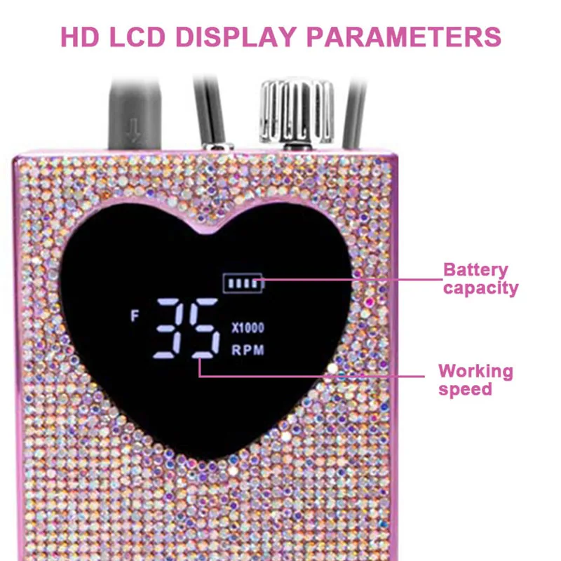 Professional Portable Cordless Nail Drill Machine 35000RPM Crystal Diamonds Rechargeable E-file Nail Polisher for Home Salon