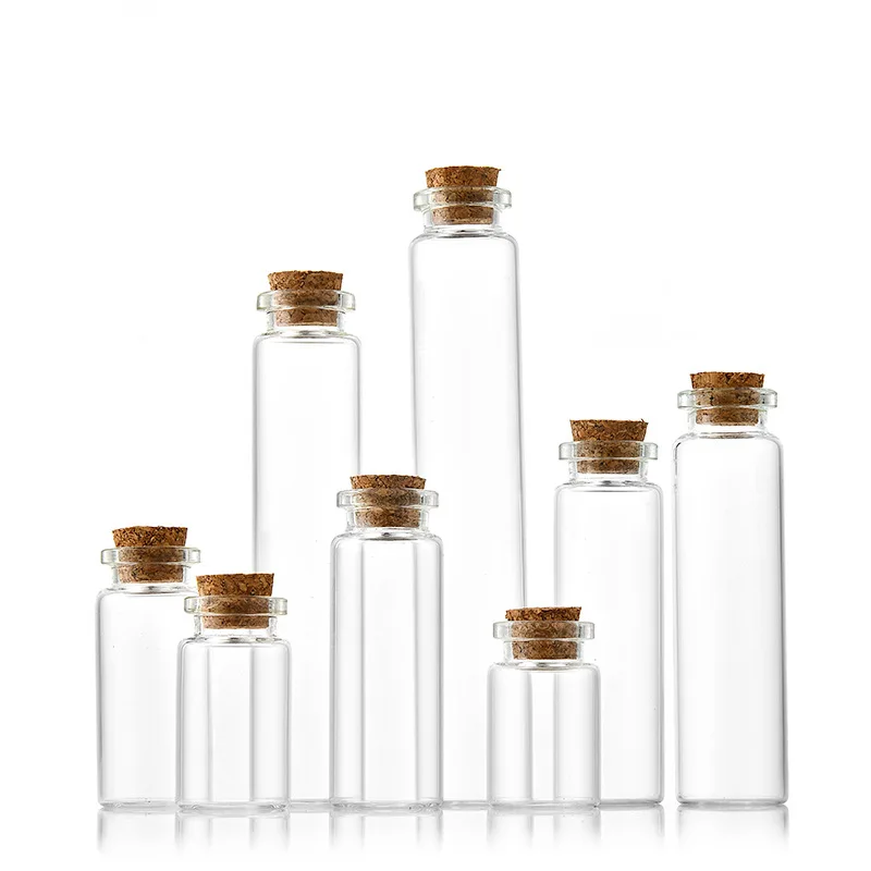 Wholesale 5ml 7ml 8ml10ml 15ml High Borosilicate Clear Small Mini Test Tube Glass Bottle Wishing Glass Jar with cork stopper