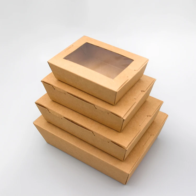 Custom Size Clear Window Paper Bread Box for Picnic Party Kraft Paper Packaging Box Takeaway Food Packaging Disposable Accept C1