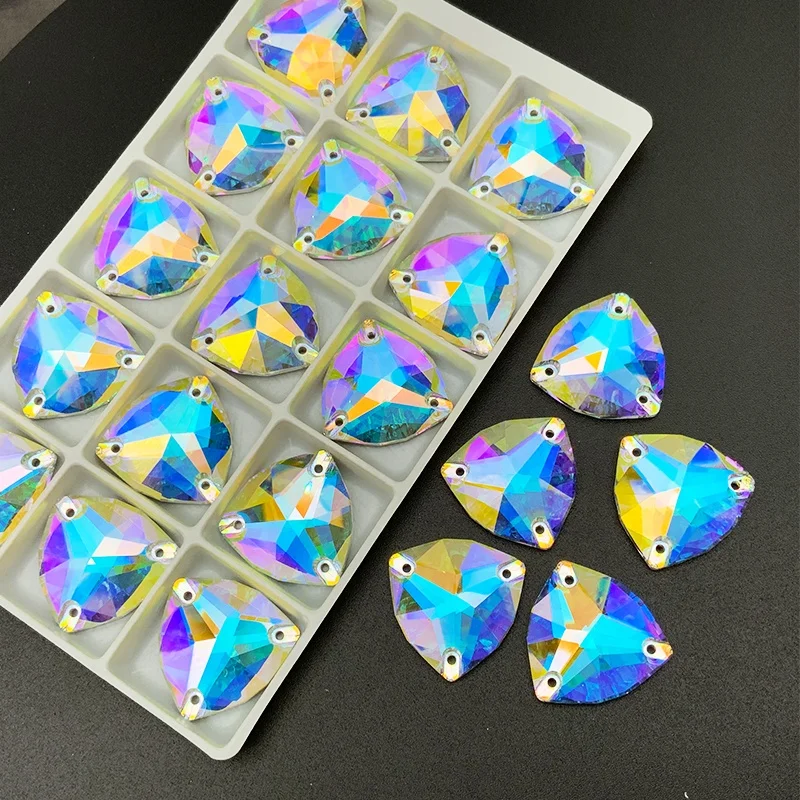 Crystal 12mm 16mm 22mm triangle sewing on stone in over 80 different colors for gymnastics leotards sew on rhinestone applique