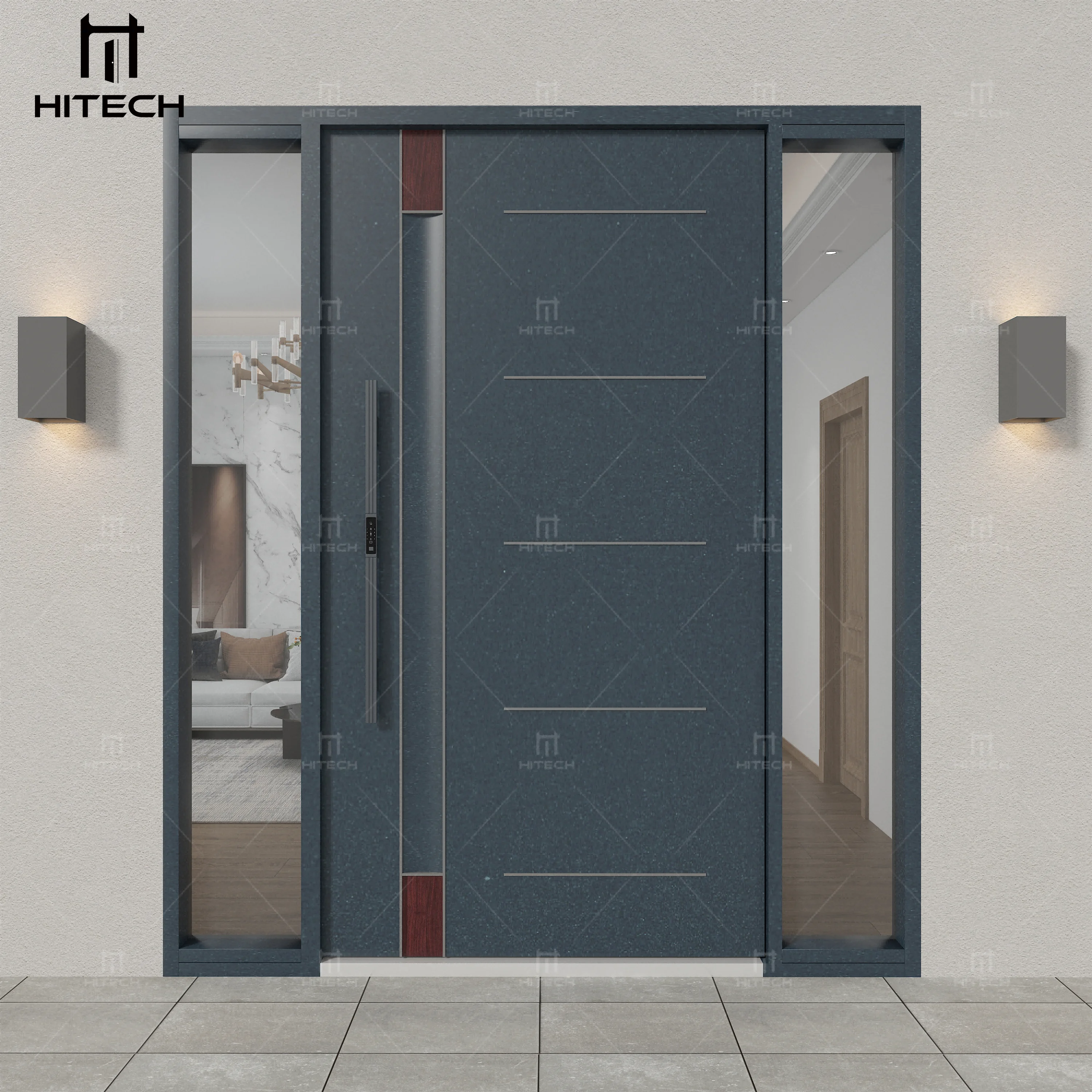 Hitech 36 inches front pivot aluminum doors security front entrance doors hurricane impact apartment villa metal door with glass