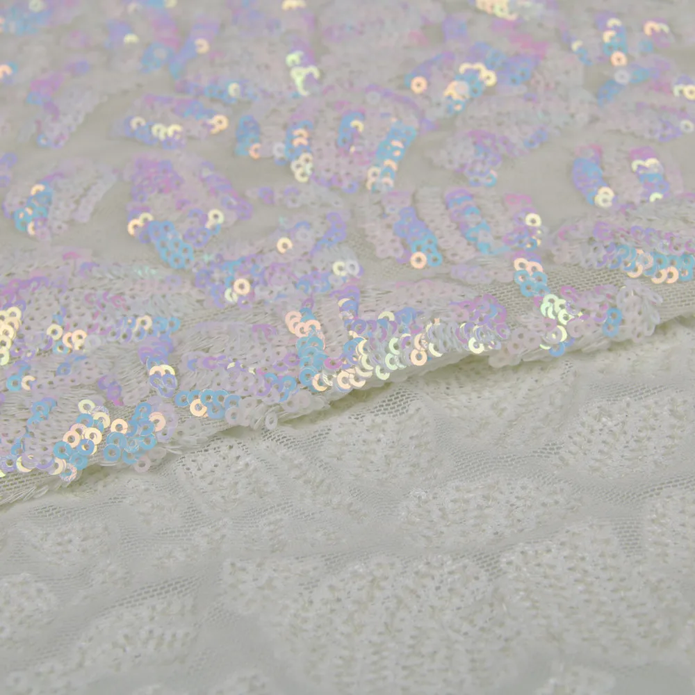 High Quality white glitter Fancy Sequin Embroidery Mesh French African Lace Fabric For Formal Dress Abaya Dubai