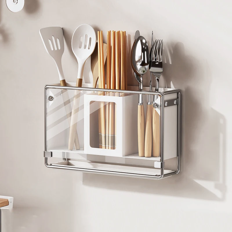 Acrylic wall mounted knife fork holder chopsticks container storage rack transparent kitchen mesa Integrated organization box