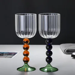 Manufacturers hand blown high borosilicate glass red wine glass drinking cup vertical stripe cup