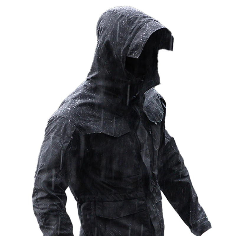 custom clothing OEM Outdoor mid length multi pocket tactical trench coat waterproof and breathable camping and hiking jacket