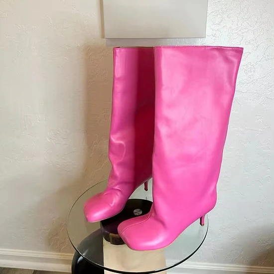 SHIKOL Anatomic Slip-On Suede Boots Camel Toe High Heels Hot pink White Leather Knee Custom Designer Womens Winter