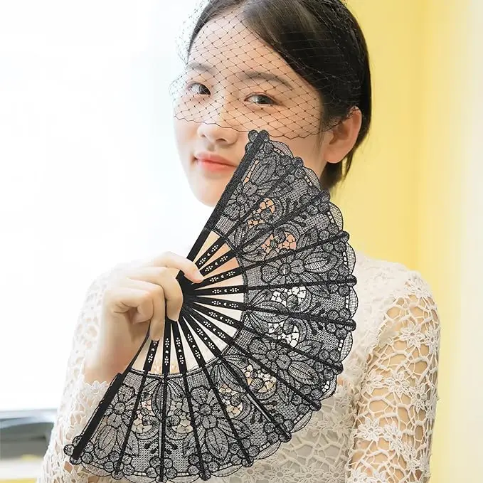 Luxury Fashion Hand Fans Wedding Lace Plastic Ribs Plastic Hand Fans For Sale