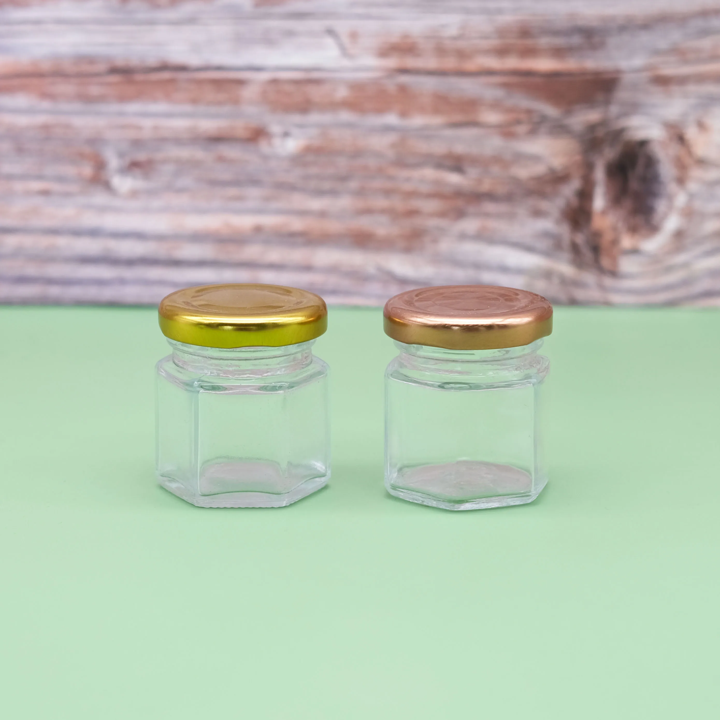 Wholesale mini clear glass jam container with rose golden metal lid 25ml 45ml 80ml  honey glass jars for wedding kids