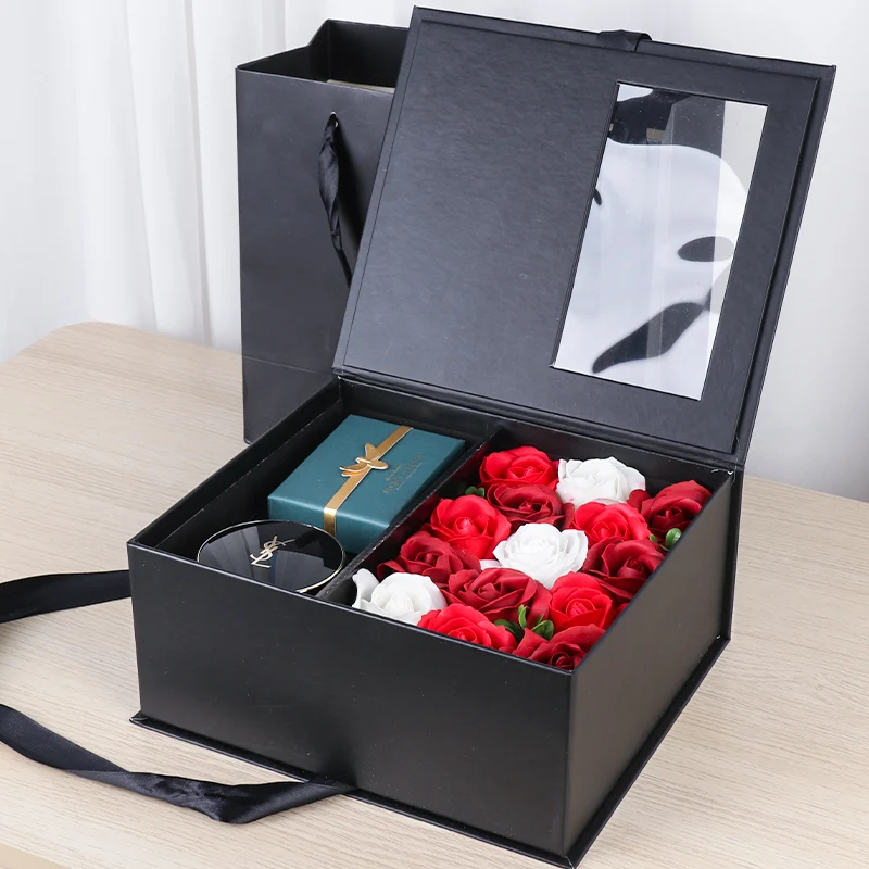 Eco Friendly Rose Flower Jewelry Eyelash Skin Care Products Gifts Packing Boxes With Ribbon