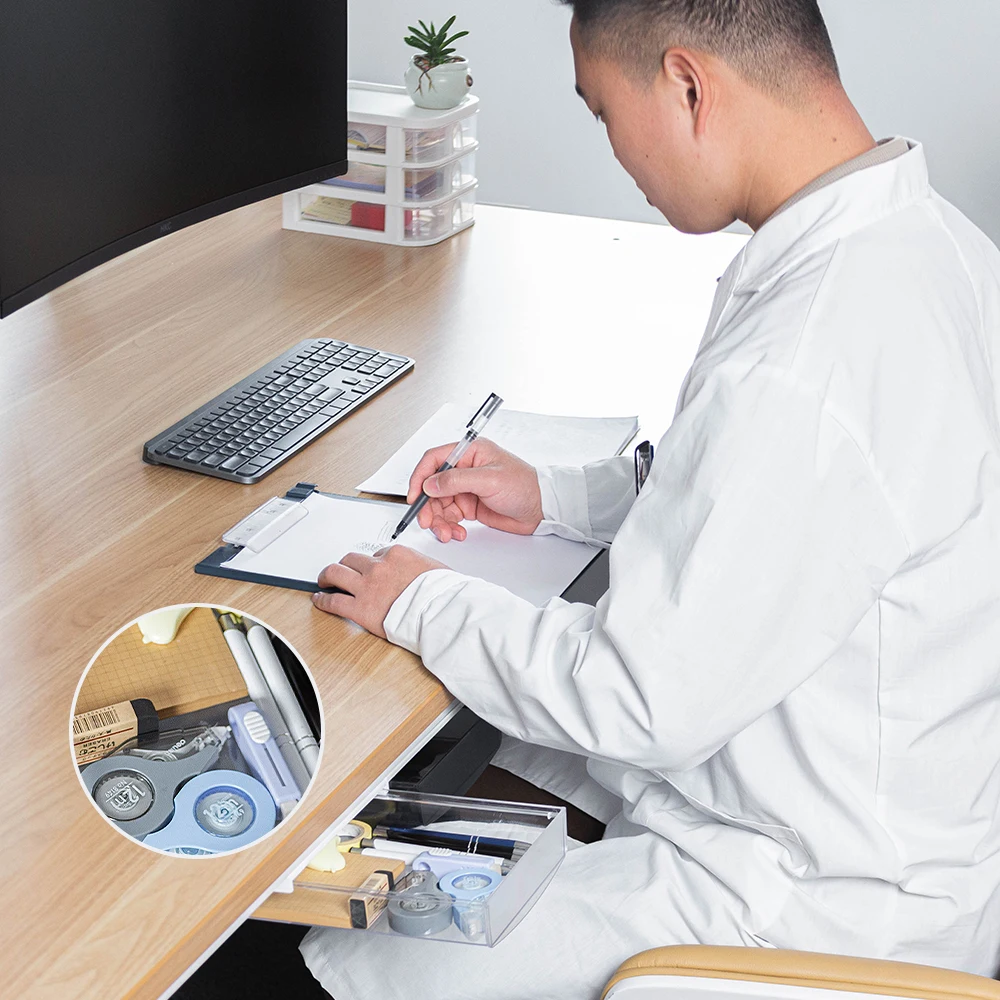 Under Desk Drawer Organizer Slide Out Hidden Desktop Organizer Pen Holder for Desk Self-Adhesive