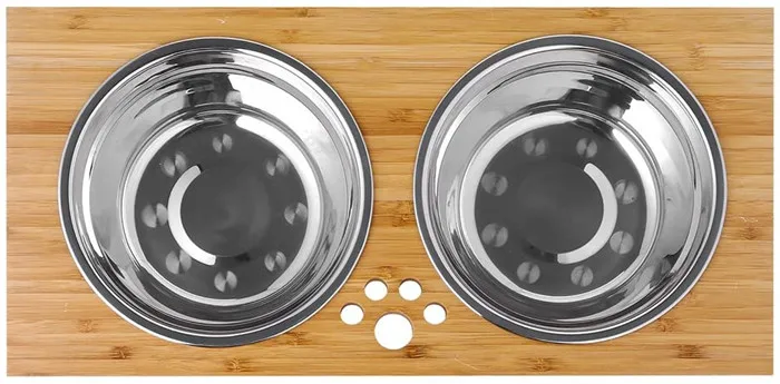 Raised Pet Bowls for Cats and Dogs, Bamboo Elevated Dog Cat Food Bowls Stand Feeder with 2 Stainless Steel Bowls