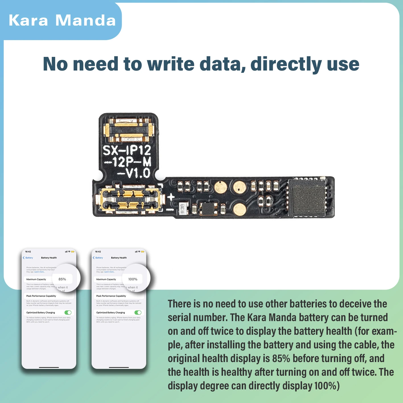 Kara Manda Battery Repair Flex Cable Wire for iPhone 12 12Pro Data Correct Modify Direct Use Battery for iPhone Flex Cable