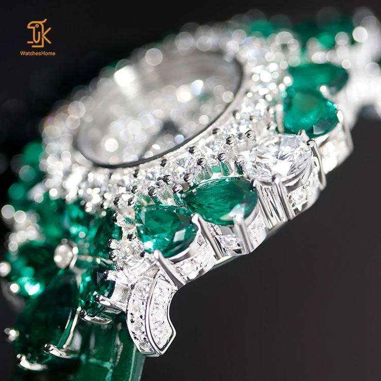 Senior Amazing Quartz Watches Elegance Label Fashionable trend design Quartz Diamond Silver Plated Moissanite Green Watch