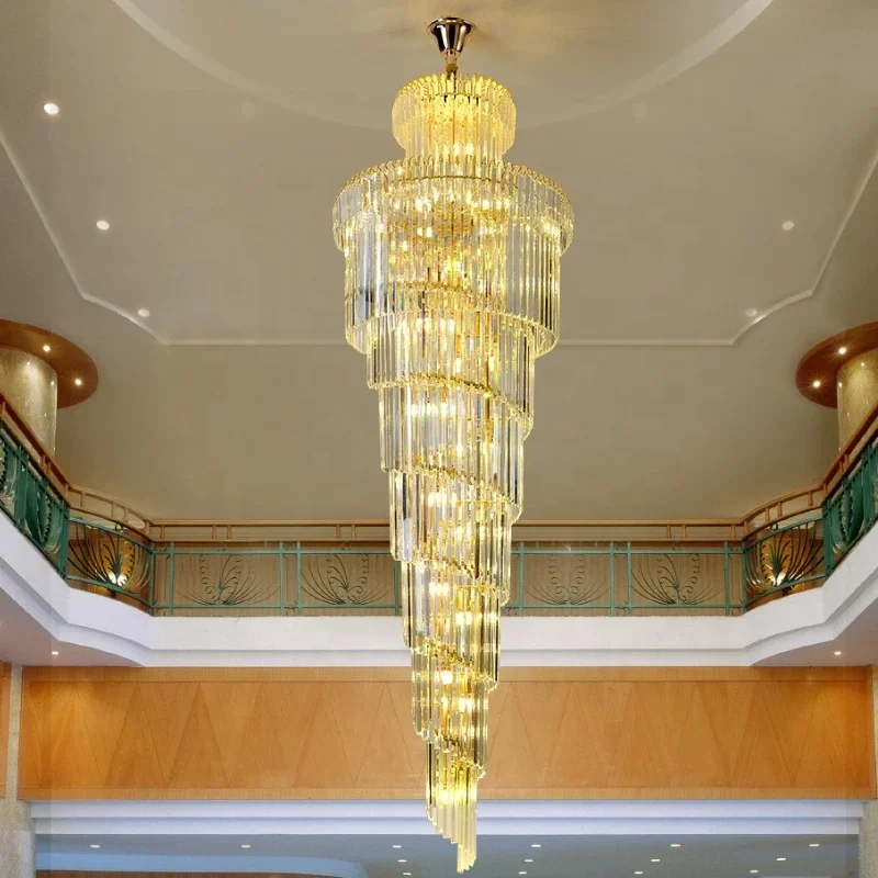 Large Luxury Imperial LED Crystal Ceiling Chandelier Iron Hanging Lamp Staircase Hotel Lobby Villa Hall Decoration AC Power
