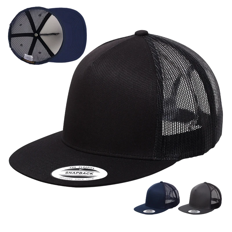 ELLEWIN Suppliers Wholesale High Quality Black Plain Snapback Cap Custom Embroidery Logo Trucker Hat