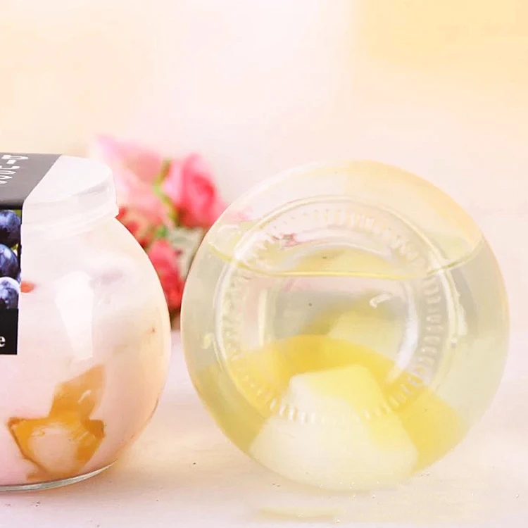 100ml 200ml 300ml Round Shape Pudding Glass Jar Glass Yogurt Jar With Plastic Lid