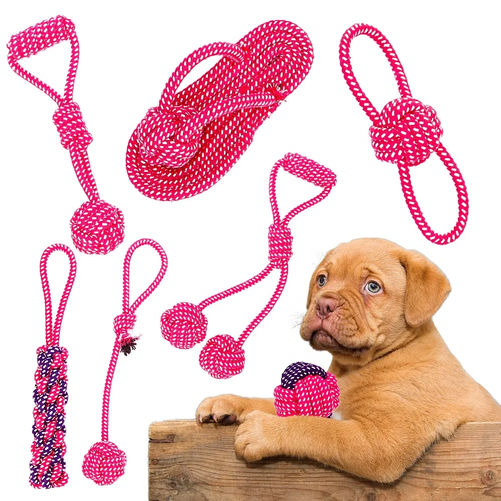 Natural cotton dog rope toy set for chewing and teething customized bite-resistant interactive pet dog rope toys