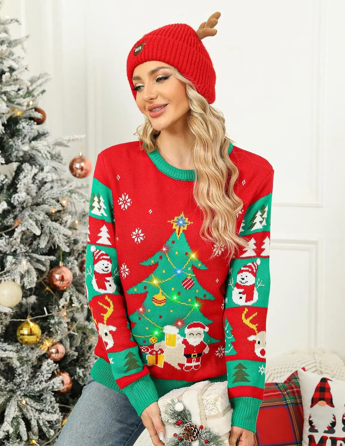 Christmas Tree LED Light Funny Ugly Christmas Sweater Knitted Pullover Christmas Sweaters For Women