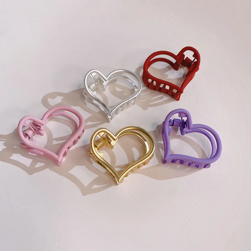Korean Hollow Heart Haarklammer 3cm Small Alloy Metal Shark Hair Claw Matte Bright Surface Temperament Solid Color Clamps Clips