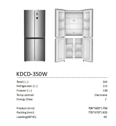 KDCD350W Stainless Steel Electric Portable No-Frost Compressor New Condition Gas Powered Bottom-Freezer Refrigerator Household