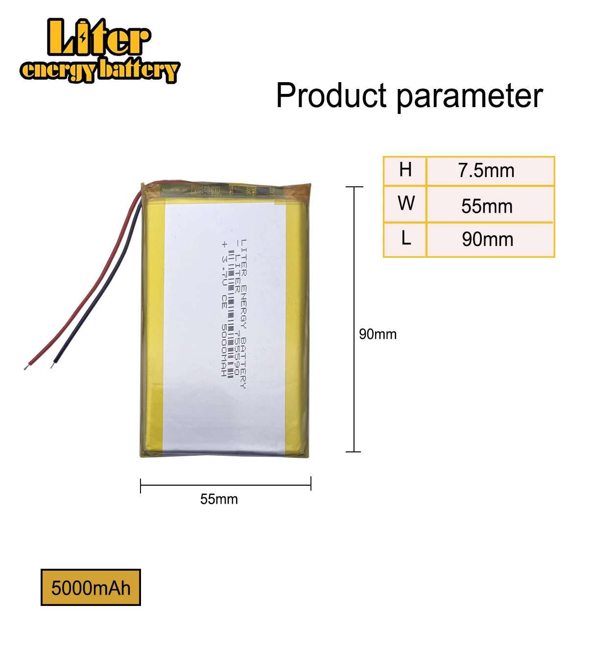 3.7V 5000mah 755590 Lithium polymer Battery with Protection Board For Tablet PCs PDA Digital Products