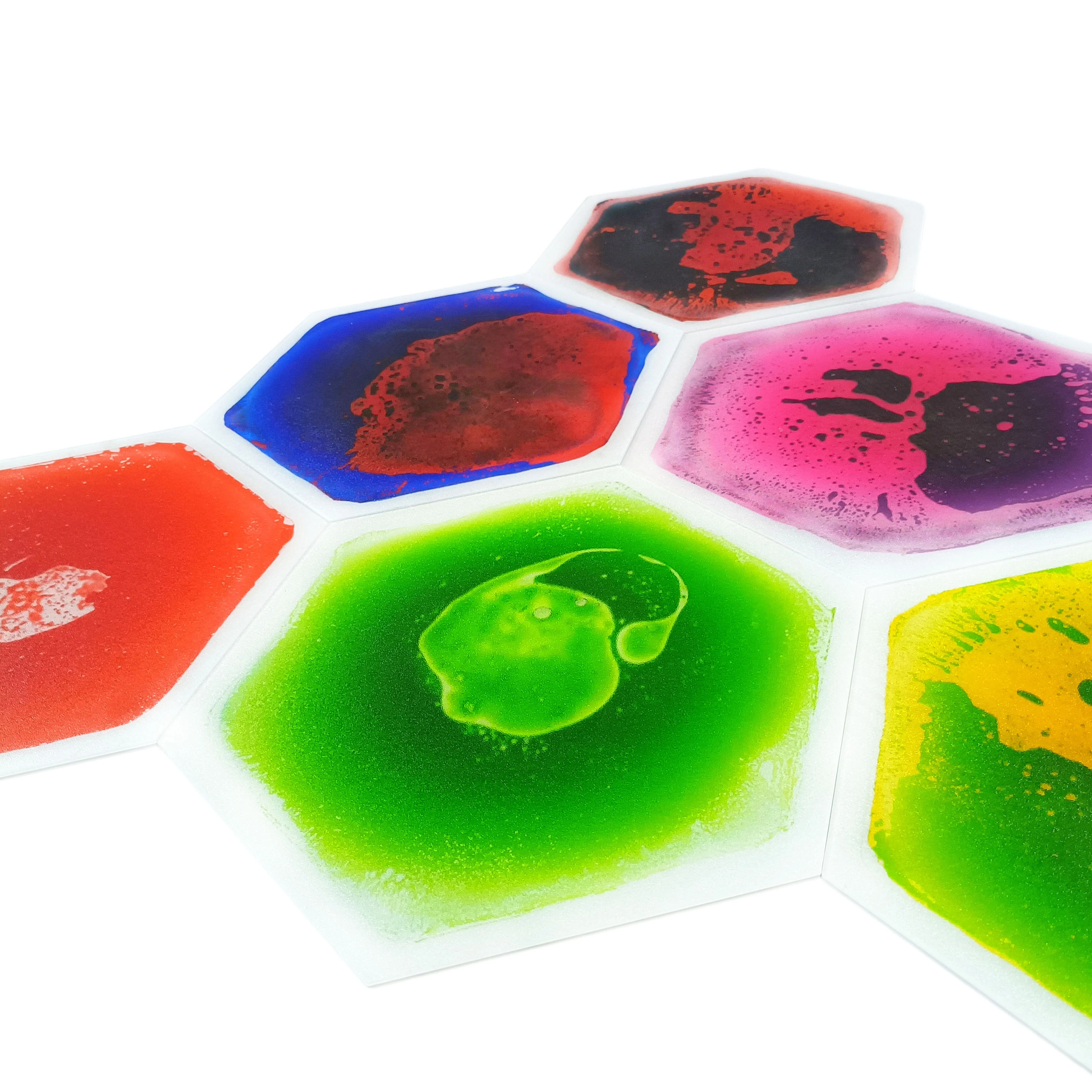 Educational PVC Juguetes Didacticos Colorful Hexagon Floor Liquid Sensory Tile Mat