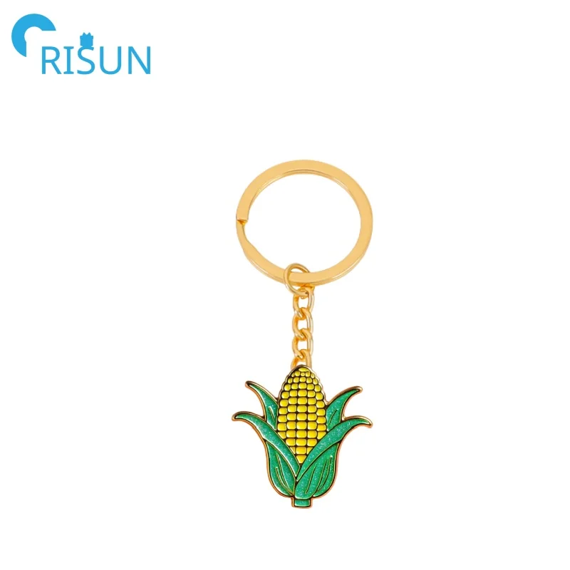 Manufacture Metal Glitter Corn Strip Key Chain Llavero Custom Golden Ear of Corn Corncob Keyring Tasty Gold Corn Enamel Keychain