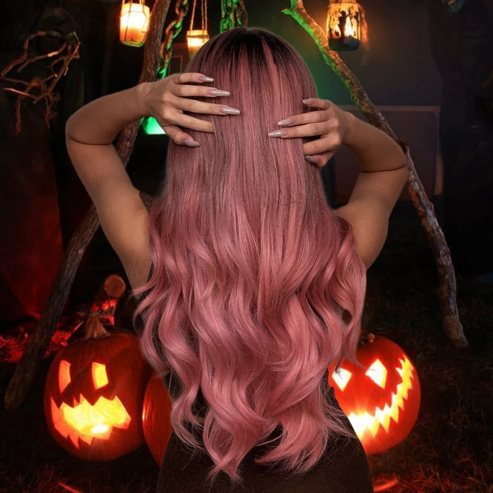 BVR Wholesale japanese fiber heat resistant Synthetic Wig Long ombre pink Body Wave Synthetic Hair Wigs for party
