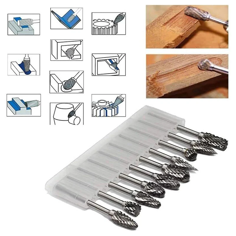 10PCS 4mm 5mm 6mm Tungsten Carbide Burs Single Cross Cut 2.35mm Shank Jewelry Dental Rotary Polishing Burs