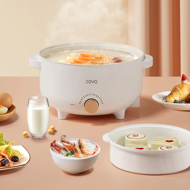 Multifunction Power Adjustment 700w Dormitory Student Noodle Oatmeal Soup With Steamer Electric Cooking Pot