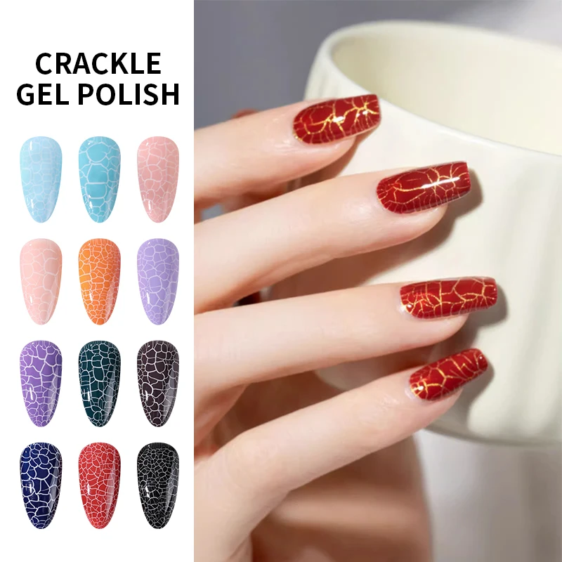 Art Uv Nail Supplies Gel Nail Polish Salon Semi Permanent Soak Off Private Label Vegan Crackle Gel Korean LED UV Lamp Non-toxic