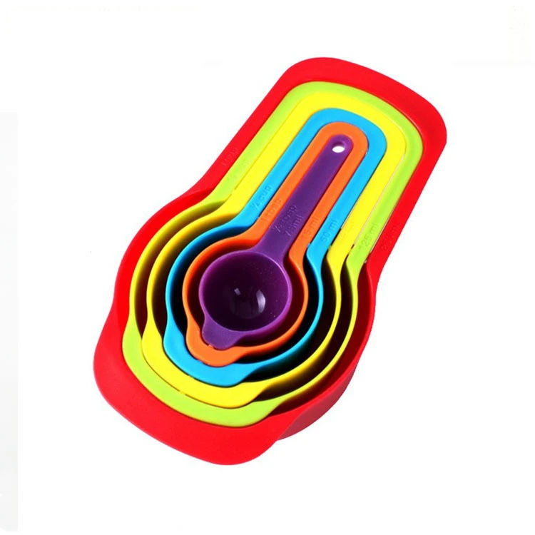 Оптовая продажа, кухонная мерная ложка, пластиковая Радужная мерная ложка, комплект из 6 предметов