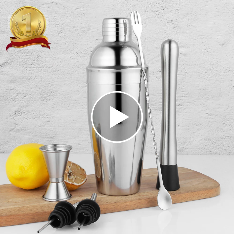 2022 Amazon hot sale stainless steel 6-piece cocktail mixer set Matini 25oz shaker bartender kit
