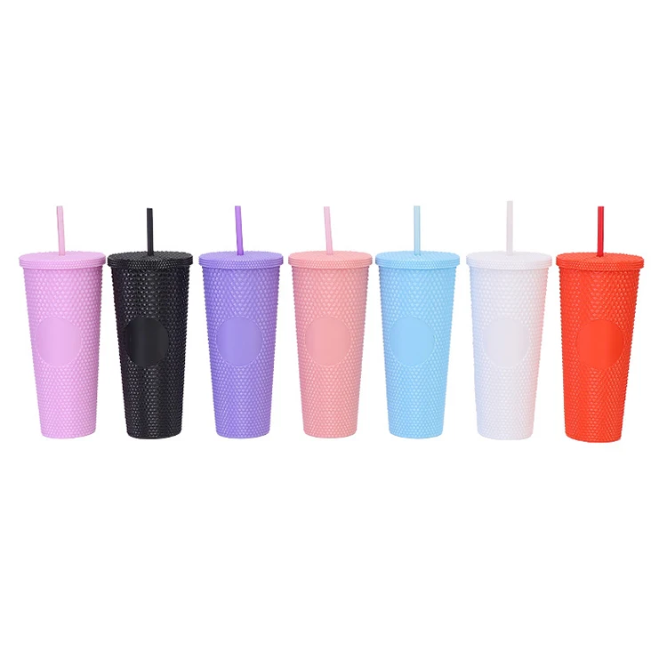Ailingalaxy 710Ml Double Layer Durian Plastic Cup Bpa Free Custom Reusable Drink Plastic Cold Cup Tumbler With Lid And Straw