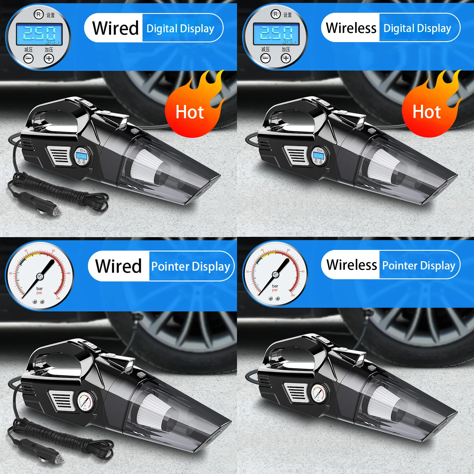 Factory Supply Multifunctional Digital Display 4 in 1 Wireless Vacuum Cleaner With Tire Inflator Accessoires Voitures