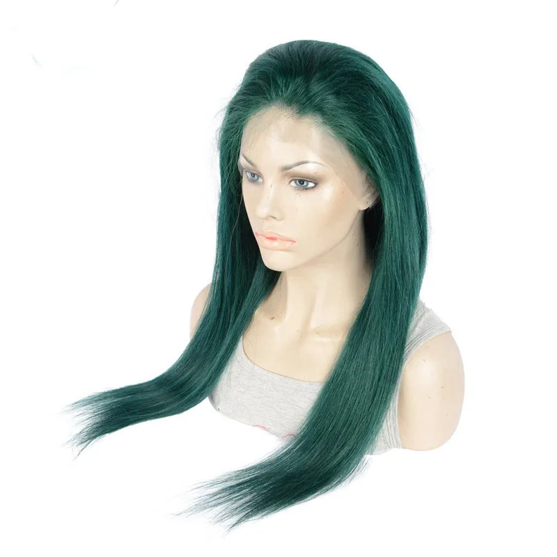 
Green color human hair wigs 13x6 straight lace front wigs with natural baby hair 