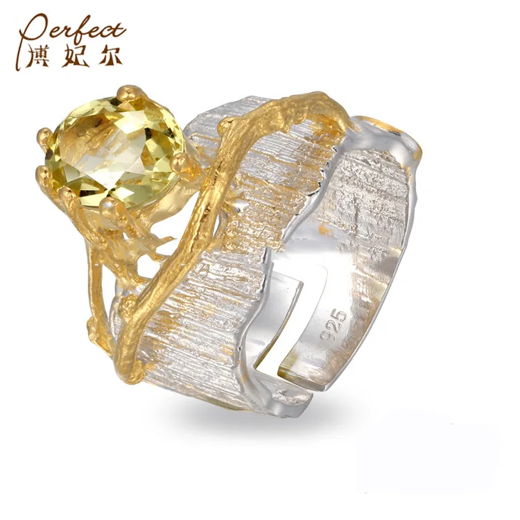 Special Design Saudi Arabia Big Topaz 925 Sterling Silver Thickness Ring