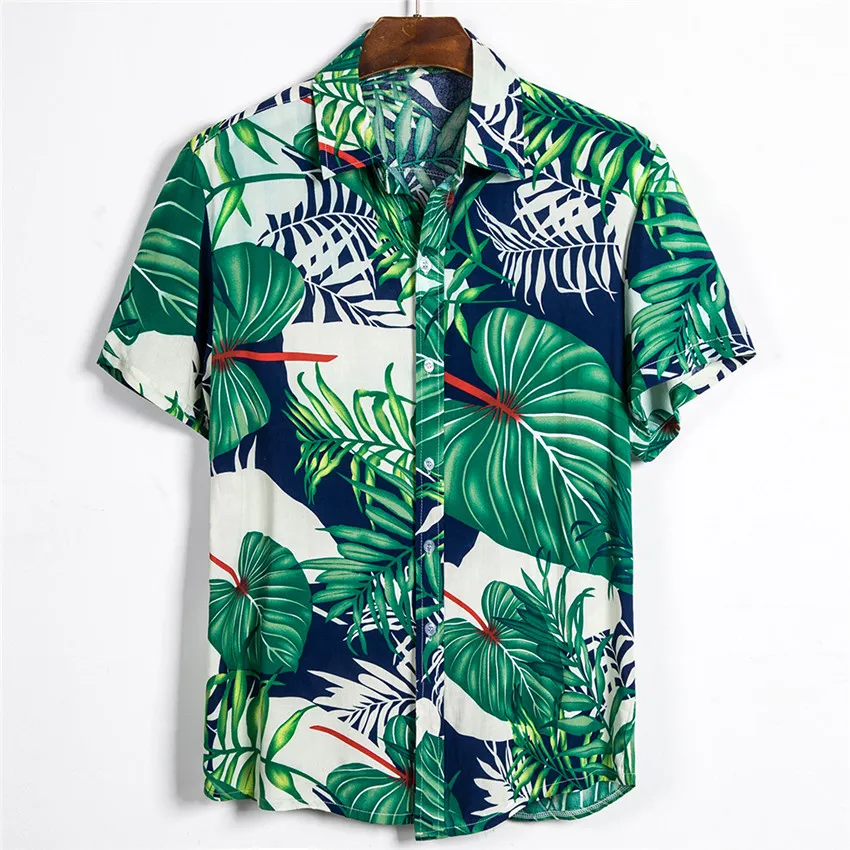 2020 Summer Men Hawaii Printed Short Sleeve Soft Beach Hawaiian Shirt