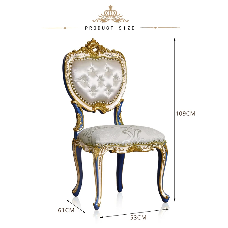 Yips LD-1508-1337B Emperor Blue Series Handpainted Gold-Leaf Pattern Bedroom Set Furniture Classical Luxury Dressing Side Chair