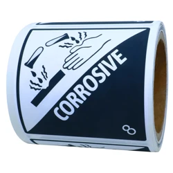 Hybsk Hazard Class 8 D.O.T. Corrosive Labels 4x4 Inch Square 100 Adhesive Labels