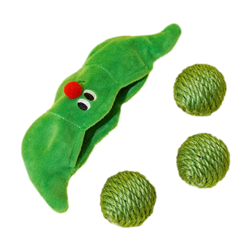 High Quality Cat Teasing Stick Bite Resistant Sisal Toy Ball Cat Toy Peas Shape Storage Teething Chew Playing Pet Toy foe Cat