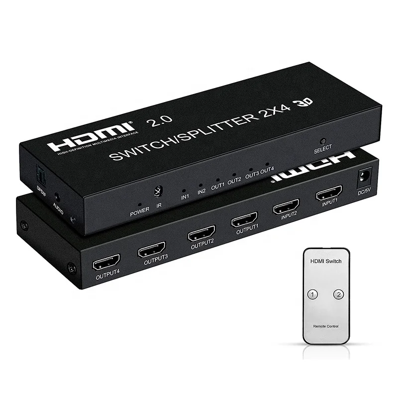 Xput High Quality 4K 60Hz 2.0 HDMI Splitter/Switcher 2x4 HDMI Video Switcher Switch Splitter 2x4