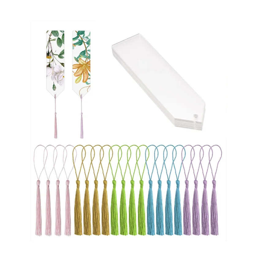 40 pcs Acrylic Bookmarks Transparent Bookmarks Blank Bookmarks with Tassel for DIY Projects Crafts Making keychain