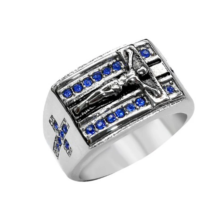 Stainless Steel Mens Engagement Diamond Jesus Rings