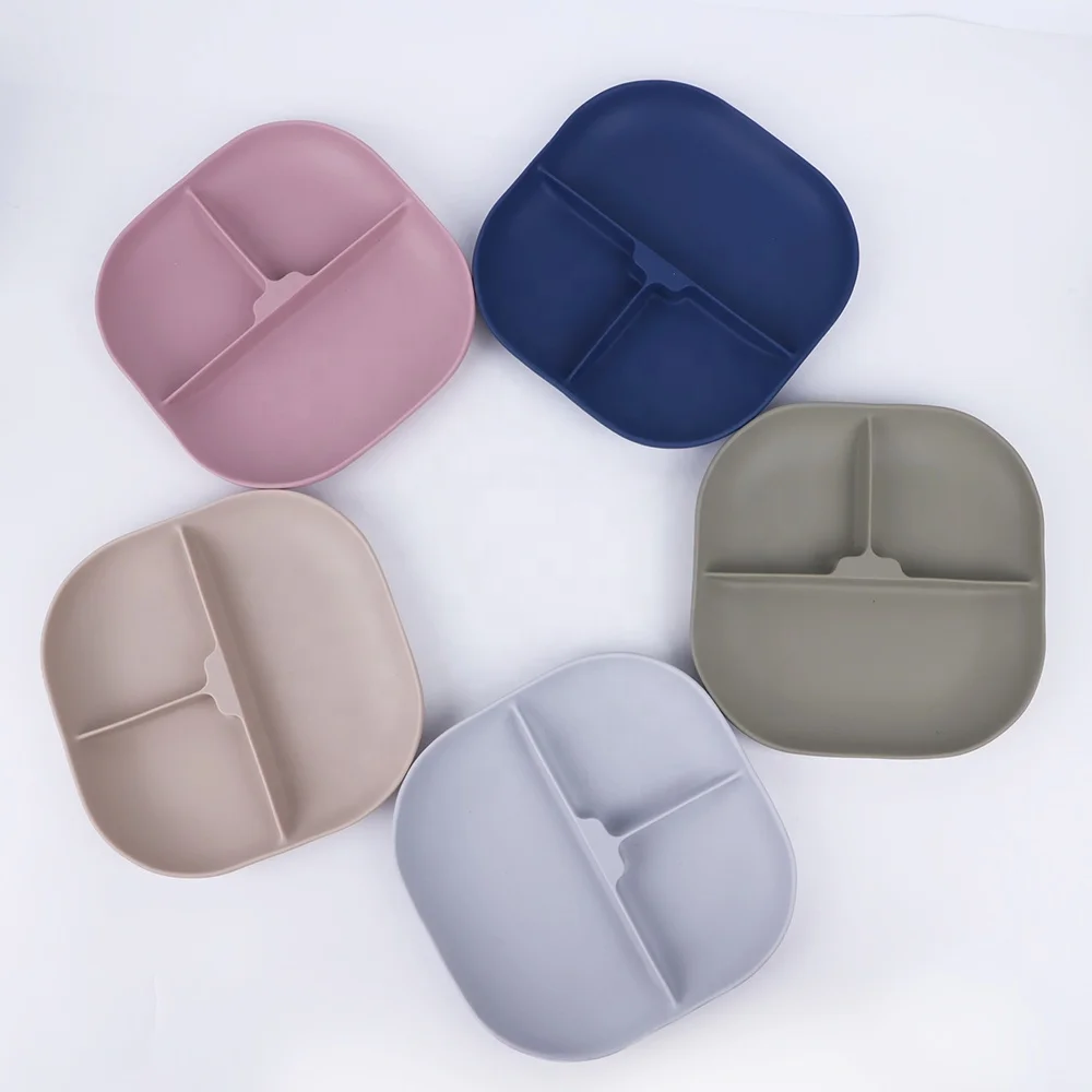 Wholesale Price Custom Bpa Free Food Eco Baby Feed Tableware Set Square Divided Dinner Plate Baby Food Silicone Divided Plates