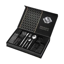 Hot Selling 24pcs/set Luxury Design Knife and Fork Set Gift Pack Stainless Steel Tableware Travel Cutlery Set
